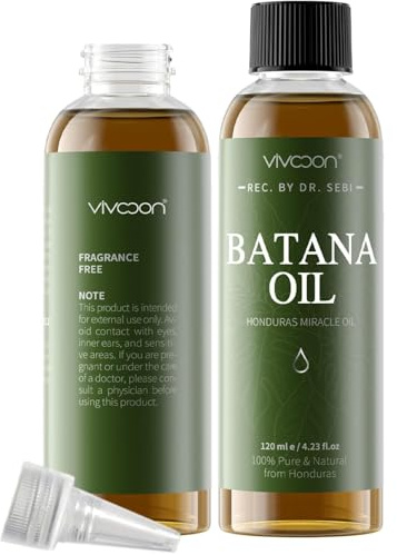 Vivccon Batana Oil for Hair Growth,100% Pure & Natural Raw Batana Oil, Dr. Sebi Organic from Honduras,Care for Hair Thickness,Scalp&Skin,4.23 fl oz,1 Bottle with 2 Caps