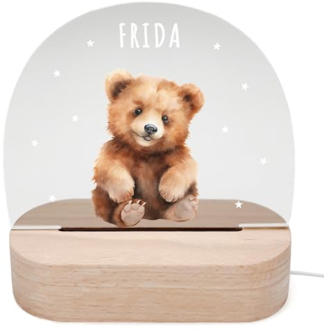 DEL MÀ Unique & Personal Personalisiertes Bär Nachtlicht Kinder & Babys Babyzimmer Deko Kinderzimmer Nachtlampe Mädchen Jungen Kinderlampe Inkl. Holzfuß