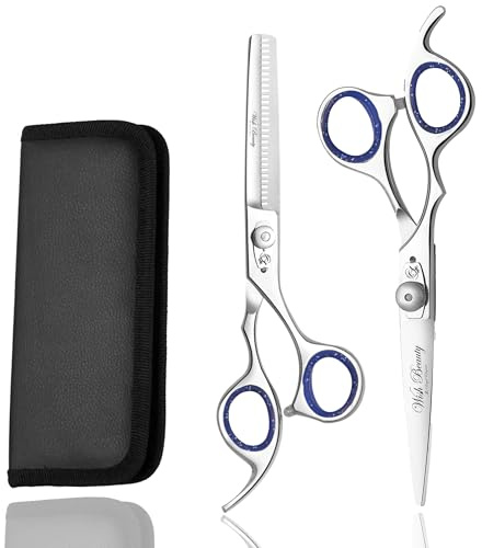 Glamified Glam Professional Lefty Barber/Salon Scissor Hair Cutting Set - 6.5-Straight Edge Razor Sharp Scissor + Texturizing Thinning Shears Styling Hair for Women Men