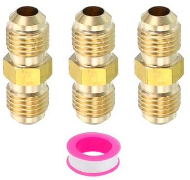 PATIKIL Conector de Latón de 1/4 x 1/4 Macho Rosca Cónica 3pcs 45 Grados Racor Roscado Adaptador para Manguera Unión Acoplador Tubo Brida SAE para Línea de Aire Gas Refrigeración HVAC