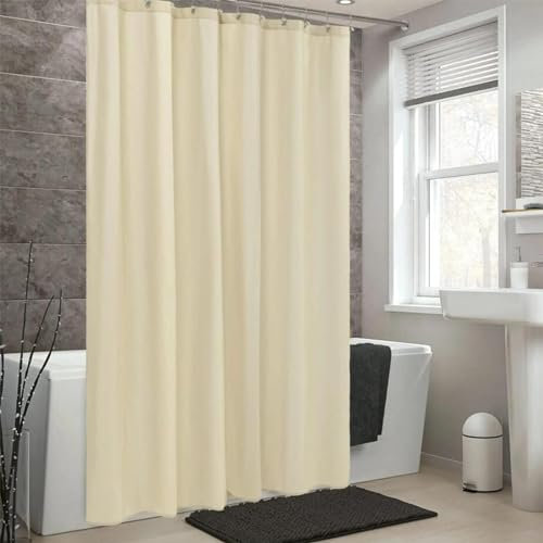 Duschvorhang 90x190cm/BxH Beige cremefarbener Stoff Plaid Vorhang Digitaldruck Polyester Dusche Anti-Schimmel & Wasserdicht & Waschbar Polyester Stoff Textil Shower Curtains waschbar, mit 12 Haken