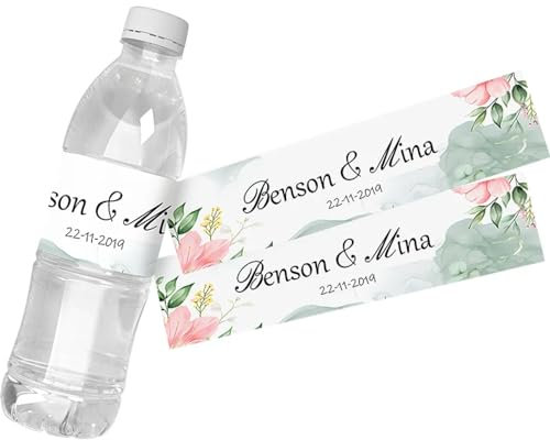Personalisierte Wasserflaschenetiketten – Bunter Blumendruck, Text, Bild, Individuelle Flaschenaufkleber, Wasserfestes Flaschenetikett Für Hochzeiten, Babypartys, Abschlussfeiern, Geburtstage, Ja