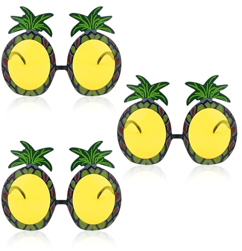 FUIPVGI 3 Paia Occhiali Hawaiani per Luau Party Occhiali da Festa Ananas Occhiali Festa Occhiali da Sole per Festa Accessori per Costumi di Carnevale Divertenti Occhiali da Sole Foto Props (Giallo)