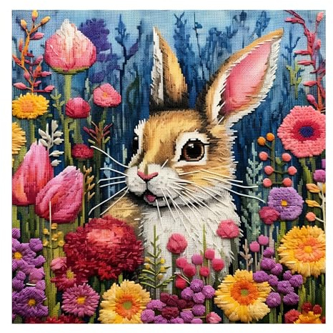 51buyoutgo Kreuzstich Set Vorgedruckt Kaninchen Tier, Stickvorlagen Stickbilder Vorgedruckt Kreuzstich Stickpackungen Stickpackung Cross Stitch Embroidery Kit Stickset Sticken Set Erwachsene Anfänger