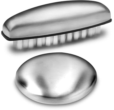 UCEC 2er Edelstahl Reinigungsset – 1 Nagelreinigungsbürste & Edelstahlseife | Handbürste für Nägel, Nagelbürste Edelstah mit stabile Borsten hart & weich, Edelstahl Seife, geruchsentfernend, langlebig