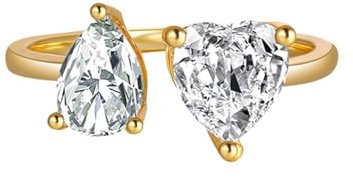 Whoiy Bandring Gelbgold 585 Damen, Ehering Verlobungsringe 14 Karat Echtgold mit Moissanit Herz Offen Trauringe für Frauen Größe 51 (16.2)