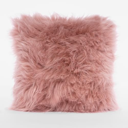 MUCHI OLLENGO Cuscino di Design in Vera Pelliccia di Montone per Sedie, Divano, Letto, 40x40 cm, Rosa Fenicottero