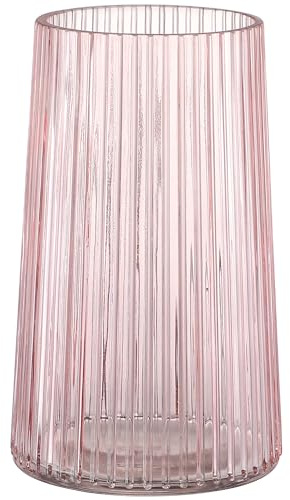 KAYLETIN Rosa glasvas för blommor, ribbad vas, blomvaser för buketter, moderna glasvaser för vardagsrum, sovrum, matbord, kontor, hylla, 20 cm