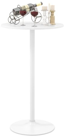 COSTWAY Round Bistro Table, Height Adjustable Bar Height Cocktail Table, High Top Pub Table Snack Table with Heavy-Duty Metal Base for Home Bar, Dining Room, Restaurant, White