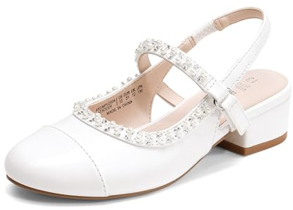 DREAM PAIRS Girls Cap Toe Sandals | Cap Toe Style Accent, Glitter Sparkle Finish, Kitten Heel Elegant, Cushioned Insole Summer