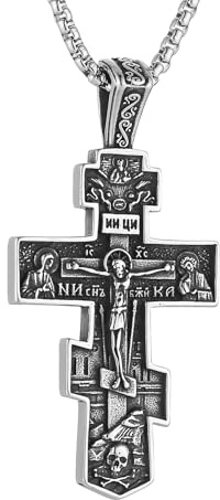 HZMAN Orthodoxes Kreuz Kette für Herren Retro Religiöse Jesus Kreuzig Byzantinisches Kreuz Christlicher Anhänger Schmuck Geschenk
