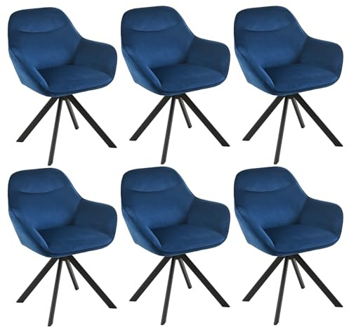 Goeurvant Esszimmerstühle Drehbar 6er Set mit Armlehne, 360° drehbar, Polsterstuhl Samt, Drehstuhl Esszimmer, Küchenstuhl mit Metallbeine für Esszimmer, Küche, Preußischblau
