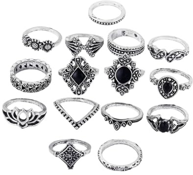 LEEQBCR 15 Stück Vintage Silber Punk Ringe Set,Punk Grunge Vintage Ringe, Stapelbare Gothic Rings Set Fingerringe Boho Y2K Accessoires Schmuck