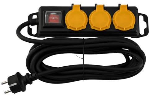 Steckdosenleiste mit Schalter 5 m – 3X 230V-Steckdose – Schwarz – Für Außen- und Innenbereich – IP44 – [265 x 67 x 50 mm]