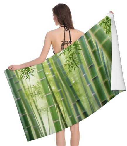 Leichong 3D Bamboo Woods Beach Towel Extra Large Microfiber Soft Quick Dry for Adults, Bamboo Bath Towel Lightweight Soft Absorbent for Travel Swimming Pool Sports, 100 x 200 cm