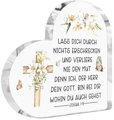 Putuo Decor Herzform Acryl Tischdeko Schild mit Bibelvers – Lass dich durch nichts erschrecken, christliche Deko mit Kreuz und Blumenmotiv