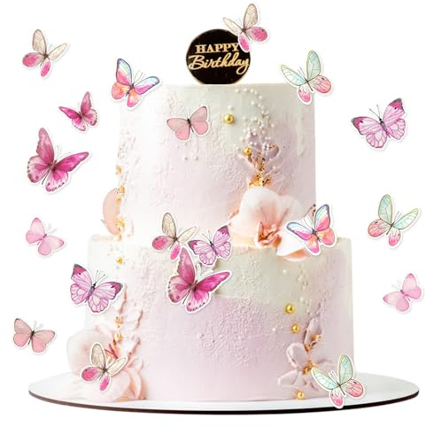 Decoración de pastel con forma de mariposa, 30 piezas de adornos para pastel de mariposa de varios tamaños, ideal para mujeres y niñas, para bodas, fiestas, decoración de pasteles y comida (rosa)