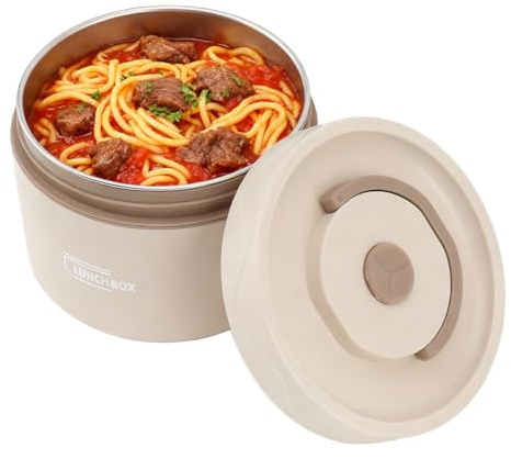 Hapivida Food Thermo, 550ml 304 Stainless Steel Double-Walled Soup Container Portable Round Lunch Food Jar Wide Mouth Bento Box for Work, School, Outdoor Dining (Insulated-Beige)