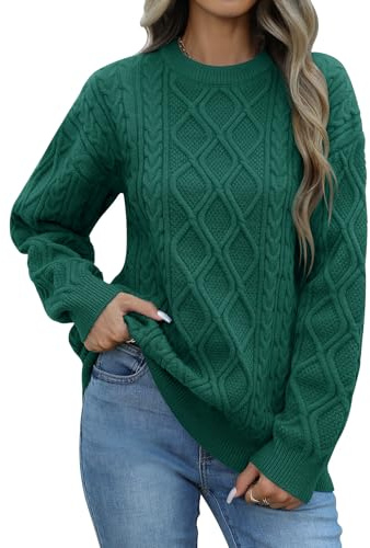 PASUDA Womens Jumpers Winter Warm Casual Crew Neck Sweaters Ladies Loose Long Sleeve Chunky Knit Pullover Tops Sweatshirt (Green, M)