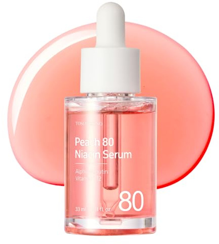 TOSOWOONG Peach 80 Niacin Serum, Mörka Fläckar, Porer, Glass Skin, Glow | 5% Niacinamid, Alfa-Arbutin, Vitamin B12, Ojämn Hudton, Glåmig Hy, Återfuktande, Lyster, Koreansk Hudvård, 33 ml