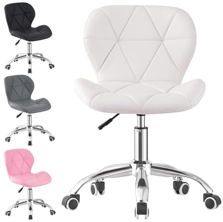 Snurrstol for kontorsskrivbord, höjdjusterbar, modern arbetsstol, 360° rotation, mjuk vadderad krombas(White,Modern)