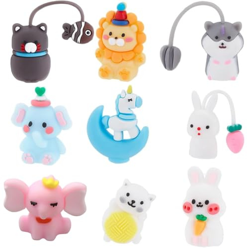 SUNNYCLUE 1 caja de 9 estilos, 18 tapas para Lápices de Animales, Lindos Adornos de Silicona con Forma de Elefante, Conejo, Unicornio Y Hámster, Protector de Puntas, Decoración para Bolígrafos, Estudi