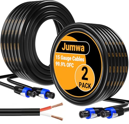 Jumwa 2Pack 5M Speakon Kabel 15AWG 2x1.5mm² 99.9% Sauerstofffreiem Kupfer (OFC) PA Lautsprecherkabel mit Twist Lock für Pro- und Heim-Audio, 2-Adriges