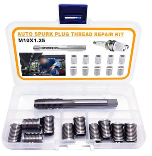 M10X1.25 Gewindereparatur Gewindereparatur Werkzeug Set, gewindereparatursatz, mit Edelstahleinsätzen und Hochgeschwindigkeitsstahlgewindebohrer für Automobilmotor und Generator Reparaturen