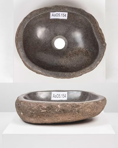 wohnfreuden Flussstein - Lavabo da appoggio, 30 cm, ovale, colore: grigio naturale, per bagno, massiccio, durevole, pezzo unico