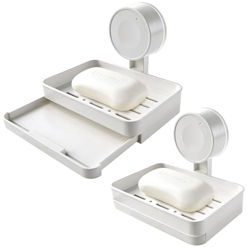TUZHE Seifenschale mit Ablauf 2er Set – Seifenhalter ohne Bohren mit Saugnapf für Dusche und Küche
