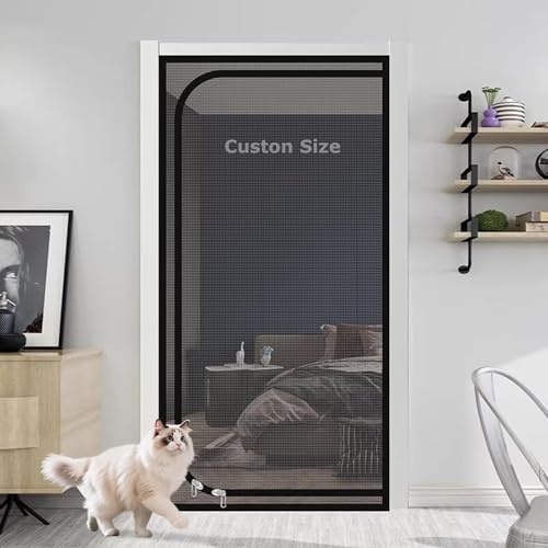 Tenda per porta a prova di gatti, zanzariera con cerniera, anti-zanzare, per animali domestici, senza foratura, rete di protezione dagli insetti, per balcone (larghezza x altezza: 80 x 200 cm)