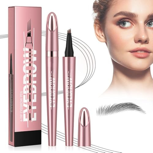 6D augenbrauenstift Wasserfest, 2026 Neu 4 Gabelspitze Microblading Augenbrauenstift Härchenzeichnung, Augenbrauenfarbe für Natürliches Make up (Grau)