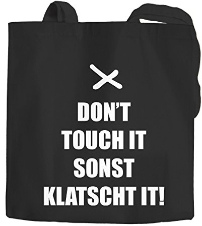 Jutebeutel Don't touch it sonst klatscht it Spruch Baumwolltasche Stoffbeutel Tragetasche Moonworks® schwarz 2 lange Henkel