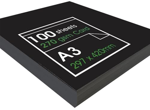 Artway - Recycelter Karton - 270 g/m² - Größe A1, A2 & A3 - Schwarz - A3 - 100 Blatt | Tiefschwarzer Karton, Ideal für Tonzeichnung, Illustration, Montage & Präsentation