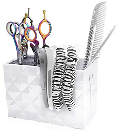 Soporte para herramientas de peluquería, soporte profesional para tijeras de salón, soporte para cizallas, clips modernos para peines de peluquería Organizador de escritorio(Blanco)