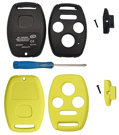BINOWEN 3+1 Buttons Replacement for Key Fob Shell Keyless Entry Remote Honda Key Fob Case with Screwdriver Fit for Honda 2008-2012 Accord 2006-2013 Civic EX 2009-2015 Pilot (1 Yellow+1 Black)