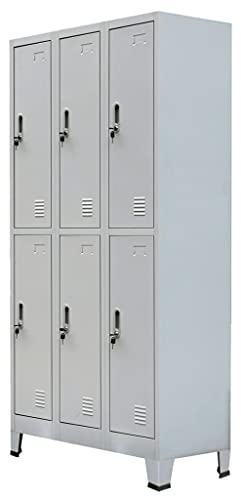 TEWTX7 Industrielle Schließfachschrank mit 6 Kleiderstangen und 6 Fächern Metallspind Umkleideschrank Wertfachschrank mit Kunststoff-Fußpolstern und Schlüsseln 90 x 45 x 180 cm Stahl