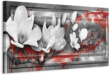 artgeist Acoustic Canvas Wall Art Print Abstract 47x16 in - 1pcs Picture with Acoustic Foam Sound Print Artwork Room Acoustics Soundproofing Texture Japanese Flower Ornament Gray red b-A-0774-b-a