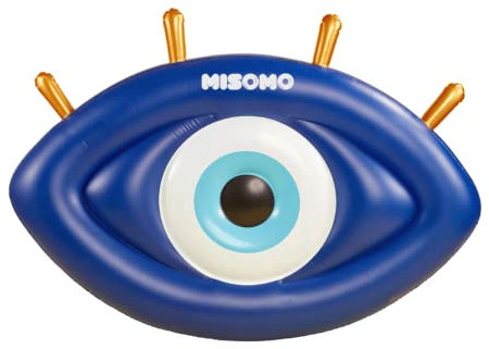 Materassino gonfiabile Misomo Mykonos | Design Evil Eye in blu intenso | Dimensioni: 185 x 110 x 18 cm | Si gonfia in pochi minuti | Materiale extra resistente