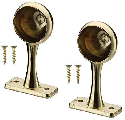 TERF® Lot de 2 supports d'extrémité de tringle à rideau en laiton poli pour tringle à rideau jusqu'à 19 mm de diamètre,Support mural et plafond,Pour penderie, rideau de douche, placard,Avec fixation