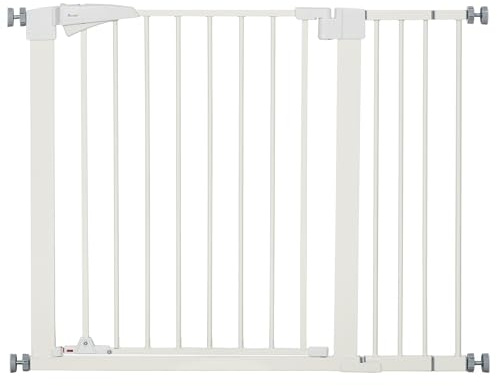 PawHut Barrière de sécurité pour Chien Extensible, Largeur 76-103 cm, sans perçage avec Fermeture Automatique et Double Verrouillage, Hauteur 77 cm pour escaliers, couloirs, Blanc
