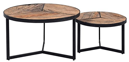 Home4You Couchtische - 2er Set - Braun - Schwarz - Massivholz - Metallgestell