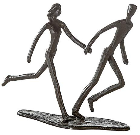 Casablanca Design Skulptur Running laufendes Paar Höhe 17 cm Breite 18 cm aus Eisen brüniert Hochzeit Liebe Freundschaft Wohnzimmer Skulpturen Deko Modern