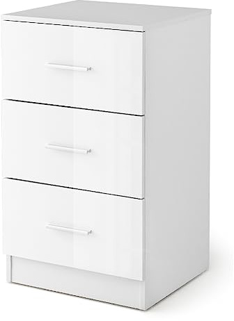 Multigot Chest of Drawers, Wooden Storage Cabinet with 3 Drawers, Modern Display Organizer Unit for Bedroom Living Room Office (High Gloss Style, 1 Pack, White)