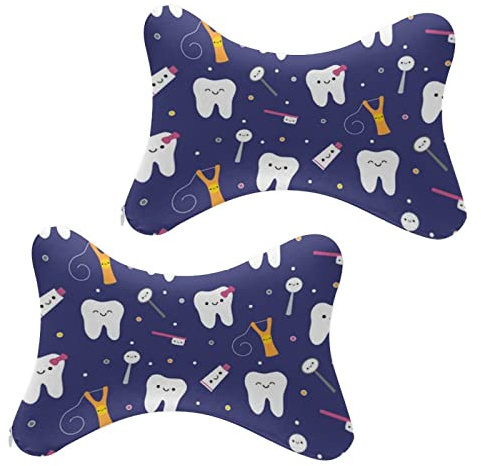 Supdreamc Blue Dental Fabric Toothpaste Art Car Neck Pillow Head Neck Rest Cushion Relax Neck Support Travel Neck Pillow, Headrest Cushion for Car Office Travel (2 Pack)