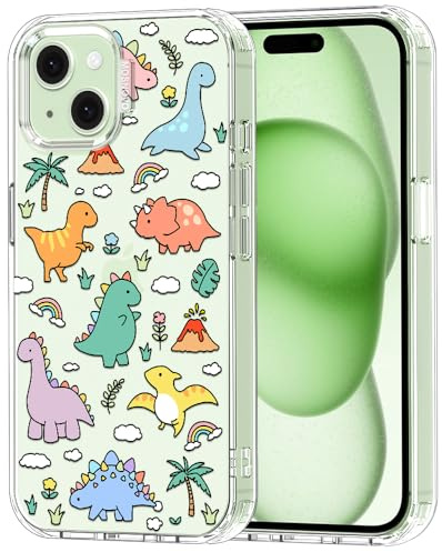 MOSNOVO für iPhone 15 Hülle – Durchsichtige, schlanke, stoßfeste TPU+PC-Handyhülle, [6,6 Fuß Fallschutz/Anti-Abziehen] - Dinosaurierland