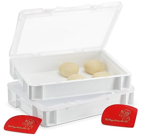 RoyalFay Lot de 2 boîtes à pizza avec couvercle respirant pour une circulation de l'air idéale, fabriquée en Allemagne, adaptée à un usage alimentaire, 30 x 40 cm, boîte de fermentation pour pâte à