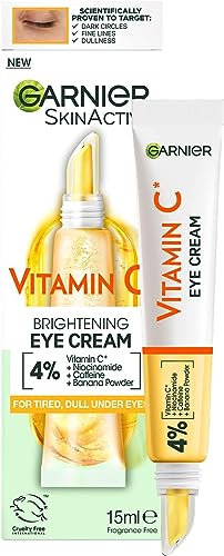 Garnier Crème contour des yeux avec 4 % de vitamine C - Soin éclaircissant pour les cernes - Prévient les poches sous les yeux et les gonflements sous les yeux - Vitamine C* - 15 m