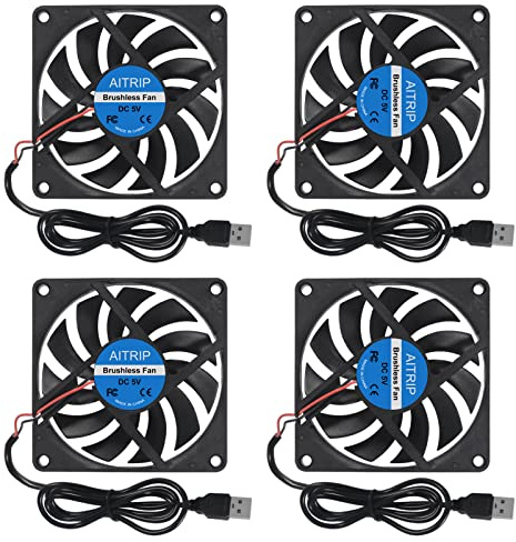 AITRIP 4PCS 80mm 5V USB 0,25A 80 mm 80 x 10 mm 8 cm bürstenloser DC USB Anschluss Computer Kühler Lüfter