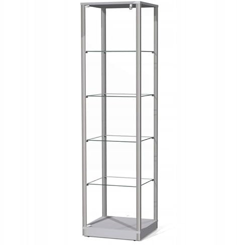 ALBO Glasvitrine mit Höhenverstellbaren Glasböden | 50 x 46 x 190 cm | Wohnzimmerschrank Sammlervitrine Vitrinenschrank (Grau)